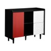 Homy Casa Modern 3-Door Storage Cabinet with 3D Embossed Front and Open Shelves for Living Room or Entryway, Black Red White - 2 of 4