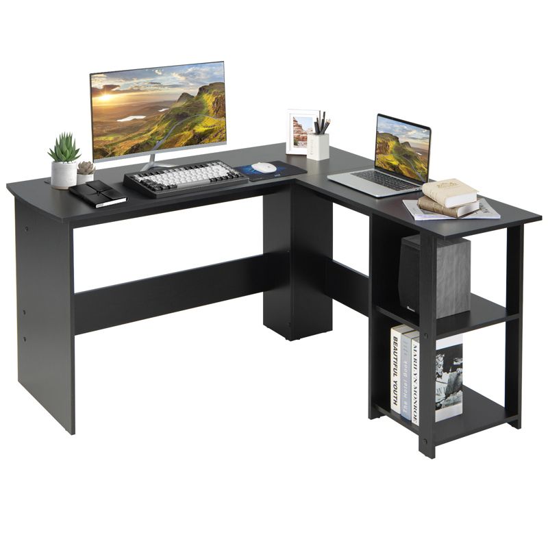 Costway L-Shaped Computer Desk, Corner Desk for Small Space, Home Office Writing Desk Laptop Workstation with 2-Tier Open Shelf, 1 of 11
