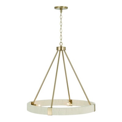 Matte Brass Drum 4-Light Chandelier with Natural Rope