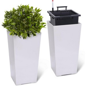 22" Tall Planter Set of 2, Black Indoor/Outdoor Pots with Drainage, Water Level Monitor, Inner Bucket, and Auto Watering, White - 1 of 4