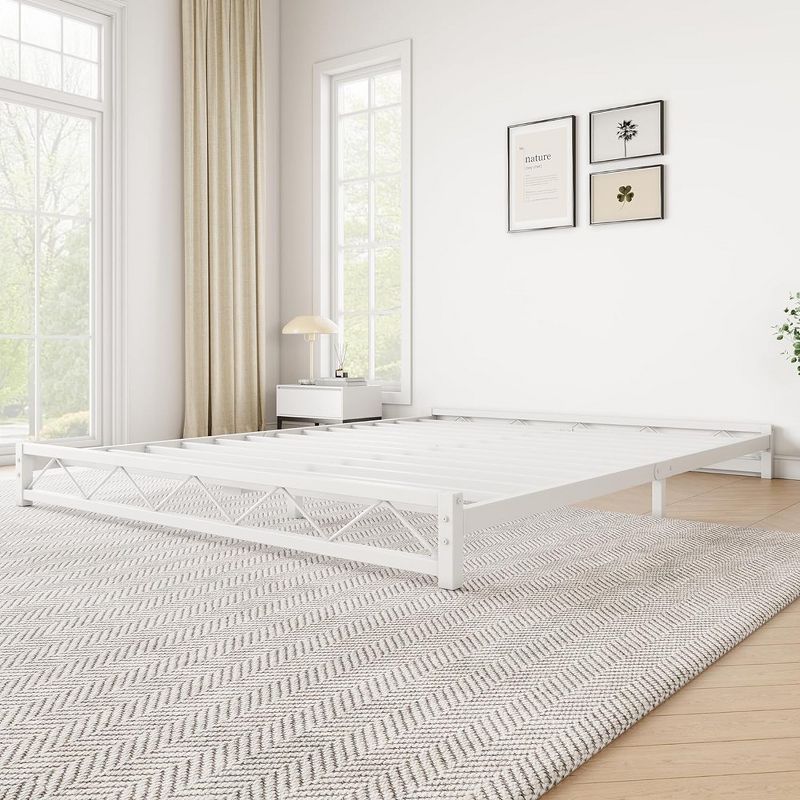 Whizmax 6 Inch Queen Size Metal Platform Bed Frame with Wavy Pattern, Mattress Foundation, No Box Spring Needed, Easy Assembly, White, 3 of 8