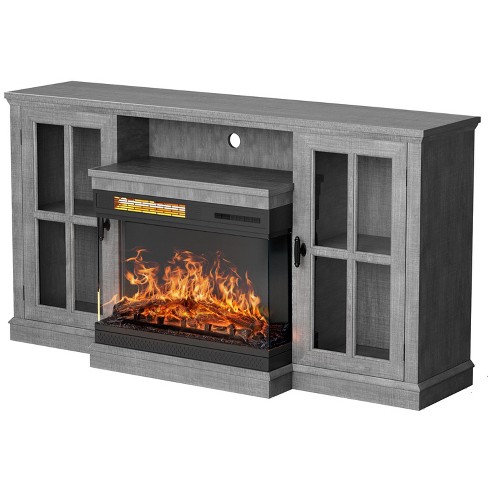 LACOO 59" Deluxe TV Stand with 5,000 BTU Electric Fireplace and Glass Cabinets -  Gray - image 1 of 4