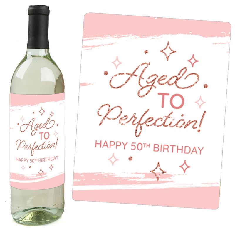 Big Dot of Happiness 50th Pink Rose Gold Birthday Party Decorations for Women and Men Wine Bottle Label Stickers 4 Ct, 2 of 8