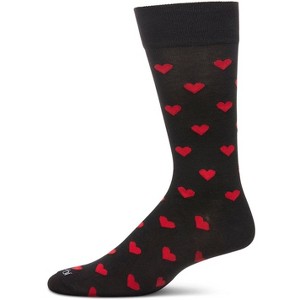 Memoi Men's Hearts Rayon From Bamboo Crew Socks Black 10-13 - 1 of 3