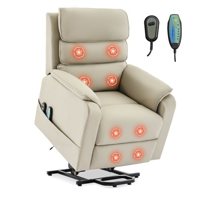 LIKEPAY Power Lift PU Leather Electric Recliner Chairs with 2 Side Pockets, Lift Massage Chair with 8-Point Massage