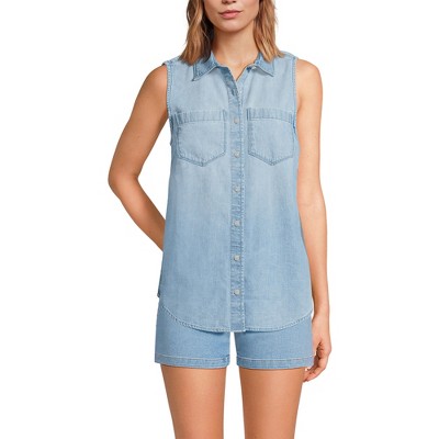 Lands' End Women's Sleeveless Denim Button Front Shirt