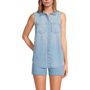Lands' End Women's Sleeveless Denim Button Front Shirt - 1 of 4