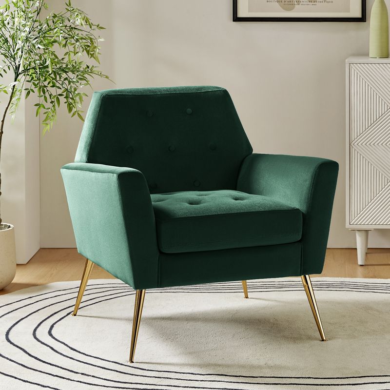Maris Velvet Tufted  Living Room Armchair with Metal Base and angular frame backrest  | Karat Home, 2 of 11