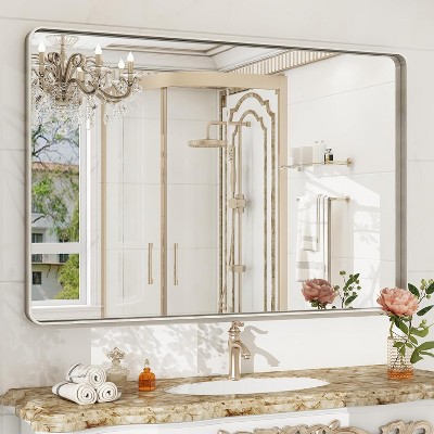 KIOTEE Rectangular Aluminum Alloy Framed and Tempered Glass Wall Bathroom Vanity Mirror in Matte Black