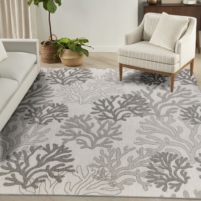Gray Coral Patterned Synthetic Rectangular 8' x 10' Rug