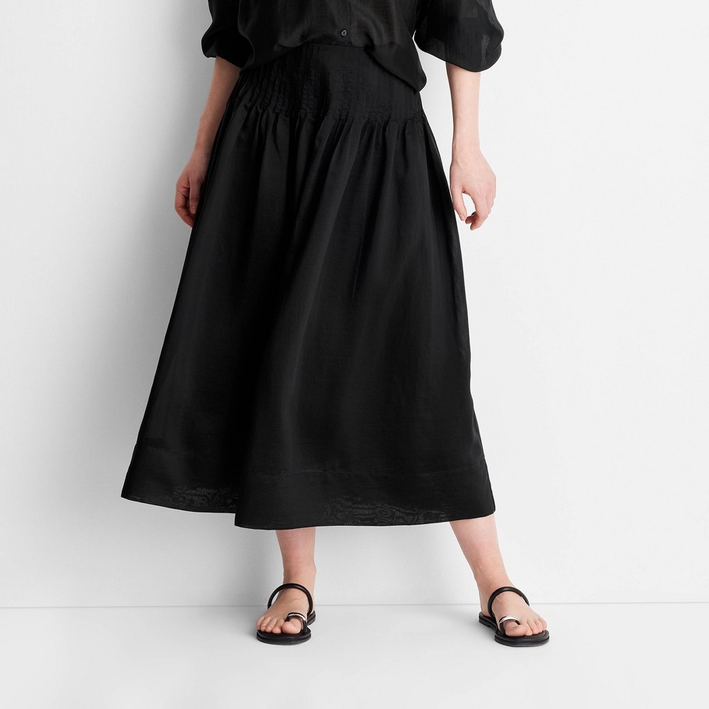 Women's Drop Waist Pleated Midi Skirt - Future Collective Black 10: High Rise, A-Line, Side Zipper, Full Lining, Woven Fabric