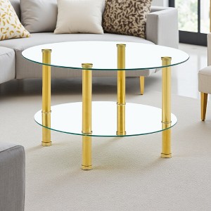 Double-Layer Glass Coffee Table with Gold Legs - 1 of 4