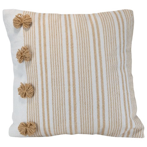 Foreside Home & Garden Brown Striped Hand Woven 18x18 Outdoor Decorative Throw Pillow with Pulled Yarn Bouquets