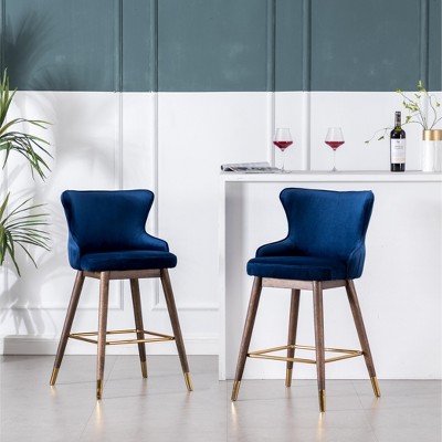 DOMETOUR Bar Stools Fabric Upholstered Counter Height Wingback Stools Set of 2