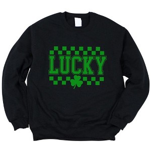 Simply Sage Market Women's Graphic Sweatshirt Checkered Lucky Shamrock - 1 of 4