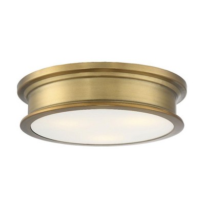 Watkins 16" Warm Brass and Glass 3-Light Flush Mount