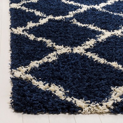 Navy and Ivory High Pile Shag Area Rug, 10' x 14'