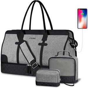 3-Piece Weekender Duffle Bag Set for Women with Shoe Compartment & Wet Pocket, Large Travel Carry-On Tote with Toiletry Bag - 1 of 4