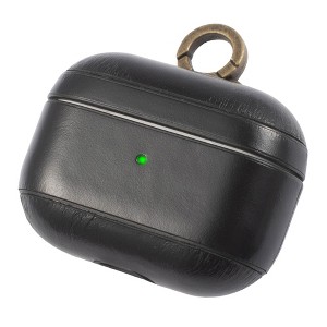 Insten Genuine Leather Case Compatible with AirPods Pro - Protective Cover with Keychain, Black - 1 of 4