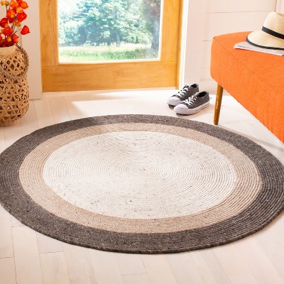 Ivory Wool 7' Round Braided Handmade Reversible Rug