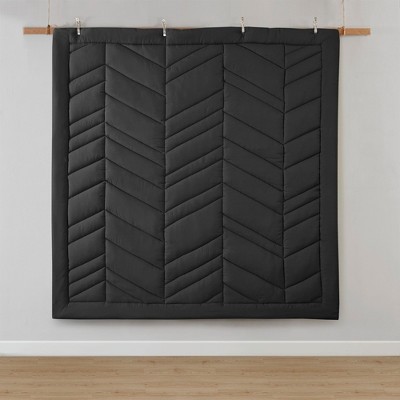 Black Twin Microfiber Reversible Chevron Comforter Set