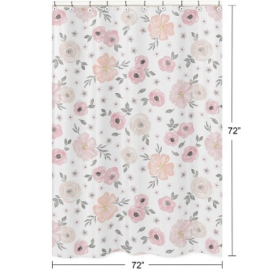 Blush Pink and Grey Watercolor Floral Fabric Shower Curtain