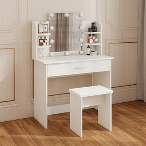 KWPZQEB Vanity, Makeup Vanity Desk Set with Mirror, Large Drawer, 4 shelf & Wooden Stool, Dressing Table for Bedroom Dressing Room, White - 1 of 4