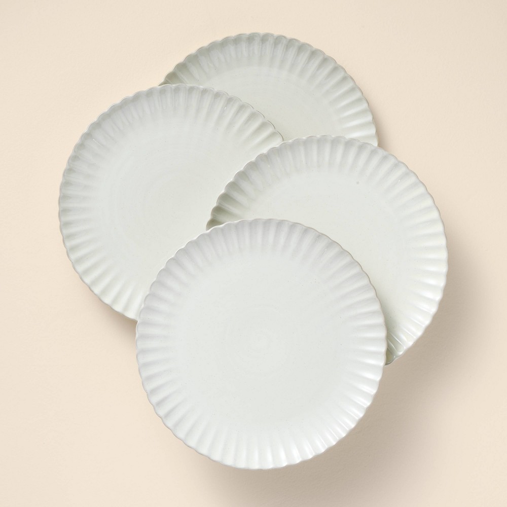 Photos - Plate 4pk 10.5" Scalloped Edge Stoneware Dinner  Cream - Hearth & Hand™ wi