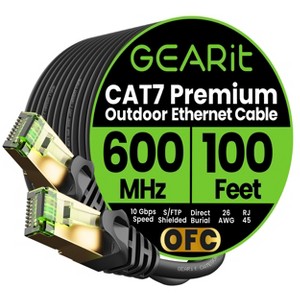 GEARit Cat7 Outdoor Ethernet Patch Cable - SFTP Shielded Foil Twisted Pair - Waterproof, Black - 1 of 4