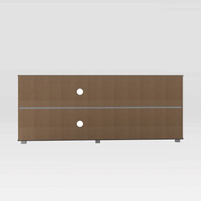 Modern White Particleboard TV Stand with Open Shelves and Cabinet