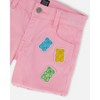 Deux par Deux Girl Jean Short with Embroidery Pink and Multicolored Gummies - 4 of 4