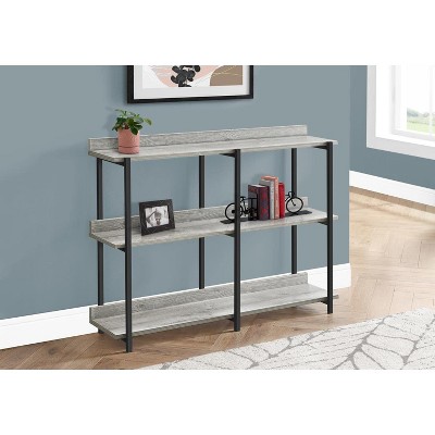 Gray Laminate and Black Metal Rectangular Console Table with Storage