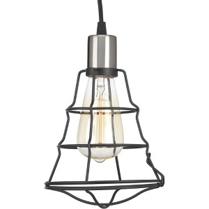 Progress Lighting, Gauge Collection, 1-Light Mini-Pendant, Graphite Finish, Open Cage Design, Steel Frame - 1 of 4