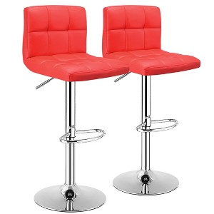Costway Set of 2 Bar Stools Adjustable Swivel Kitchen Counter Bar Chair PU Leather Red Full Back - 1 of 4