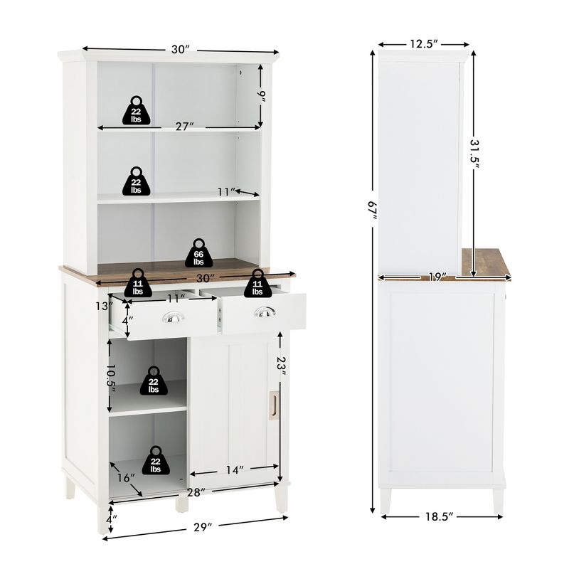 Costway Freestanding Kitchen Pantry Storage Cabinet Buffet w/Hutch Sliding Door & Drawer, 4 of 11