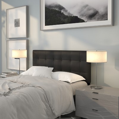 Black Vinyl Button Tufted Full Size Upholstered Headboard