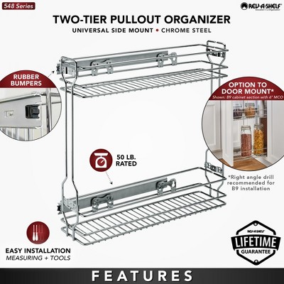 Rev-A-Shelf 18 Inch Pull Out Steel Wire Basket Shelf Storage Shelf Organizer for Kitchen Side Cabinets 2-Tier, Silver, 548-06CR-1 — фото 3