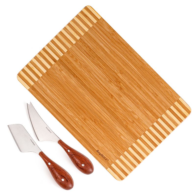 BergHOFF Bamboo 3Pc Rectangle Two-Toned Cutting Board and Aaron Probyn Cheese Knives, 1 of 13