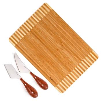 BergHOFF Bamboo 3Pc Rectangle Two-Toned Cutting Board and Aaron Probyn Cheese Knives