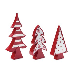 Christmas Tabletop Trees Set of 3 – Red and White Resin Holiday Decor 12.25" Tall by Melrose - 1 of 4