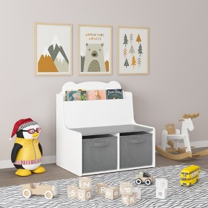 Kids Bookshelf with Chalkboard Side – Bear-Shaped Wooden Bookcase with 3-Tier Storage - 1 of 4