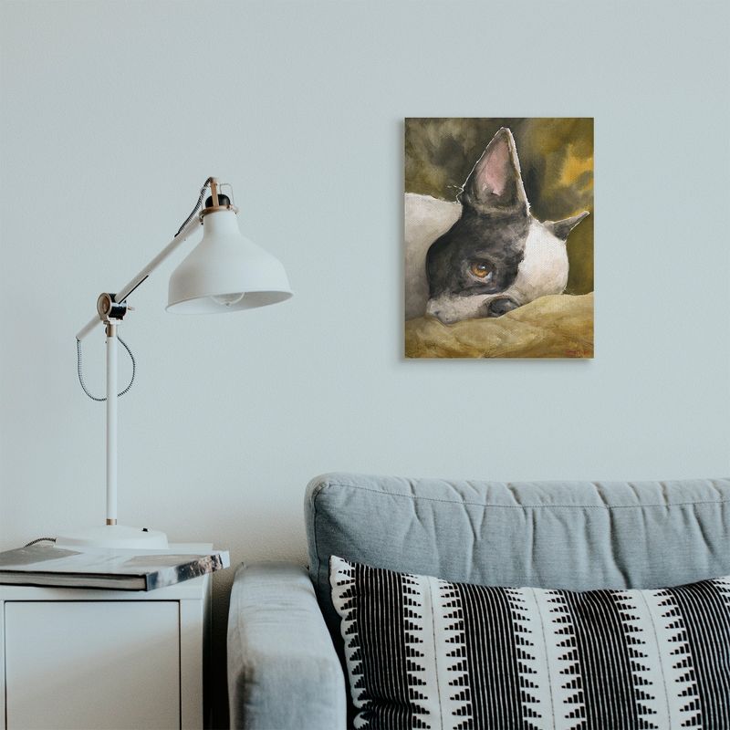 Stupell Industries Boston Terrier Resting Dog Pet Portrait Black Brown Gallery Wrapped Canvas Wall Art, 16 x 20, 3 of 5
