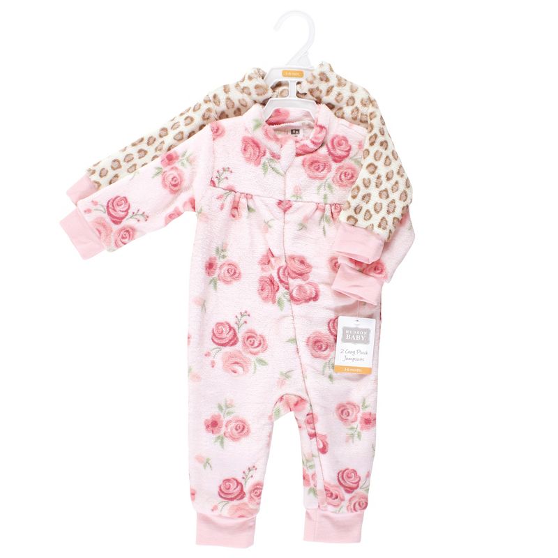 Hudson Baby Infant Girl Plush Jumpsuits, Blush Rose, 3 of 6