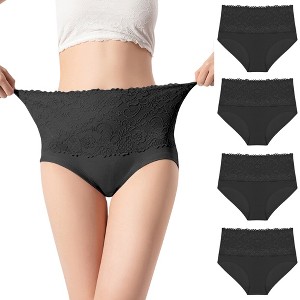 Agnes Orinda Women's Plus Size Stretch Packs Lace High Waist Comfort Briefs - 1 of 4
