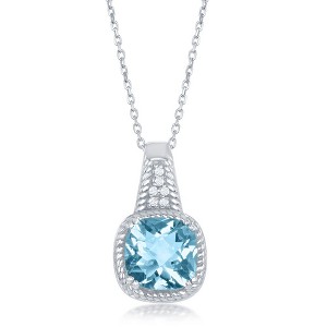 Simona Sterling Silver Four-Prong 0.7396cttw Blue Topaz Rope Design 0.054cttw WhiteTopaz Necklace - Blue - 17+3 Inch - 1 of 2