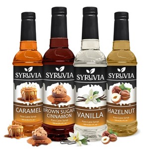 Syruvia Coffee Flavors Variety Pack: Vanilla, Caramel, Hazelnut, and Brown Sugar Cinnamon 25.4 fl oz Syrup - 1 of 4