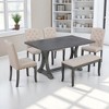 6-Piece Farmhouse Dining Table Set with Rectangular Trestle Table, 4 Upholstered Chairs & Bench, Rustic Modern Design for Dining Room or Kitchen - 2 of 4