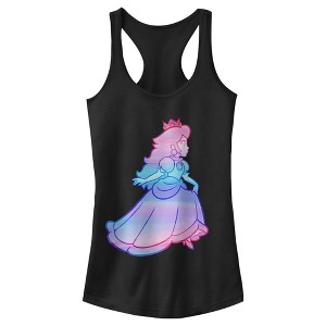 Juniors Womens Nintendo Princess Peach Rainbow Fade Racerback Tank Top - 1 of 4