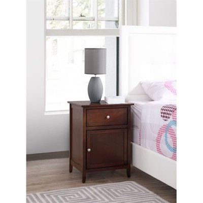 Espresso Elegance Solid & Veneer Wood Nightstand with Nickel Accents