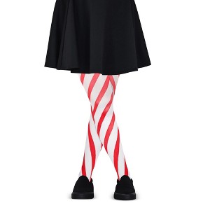 Skeleteen Candy Cane Striped Tights - Red and White Diagonally Striped Nylon Stretch Pantyhose Stocking Accessories for Every Day Attire and Costumes - 1 of 4